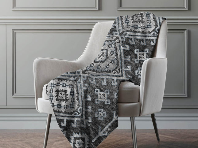 50" X 70" Charcoal And Gray Southwestern Polyester Woven Plush Throw Blanket