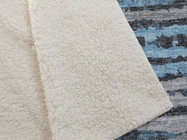 50" X 70" Blue And Charcoal Striped Polyester Woven Plush Throw Blanket