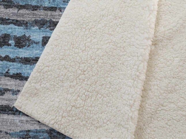 50" X 70" Blue And Charcoal Striped Polyester Woven Plush Throw Blanket