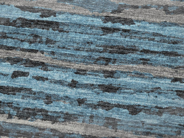 50" X 70" Blue And Charcoal Striped Polyester Woven Plush Throw Blanket