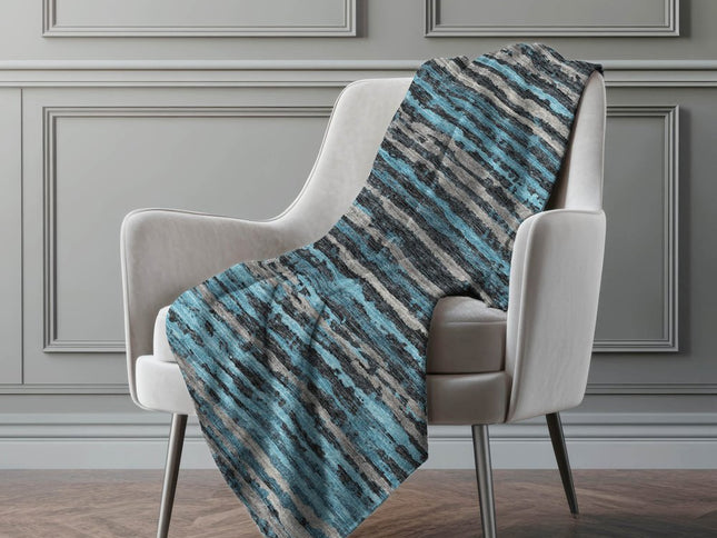 50" X 70" Blue And Charcoal Striped Polyester Woven Plush Throw Blanket
