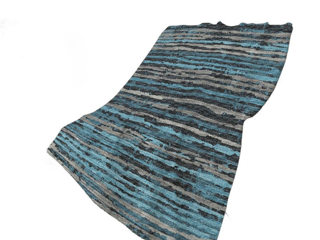 50" X 70" Blue And Charcoal Striped Polyester Woven Plush Throw Blanket