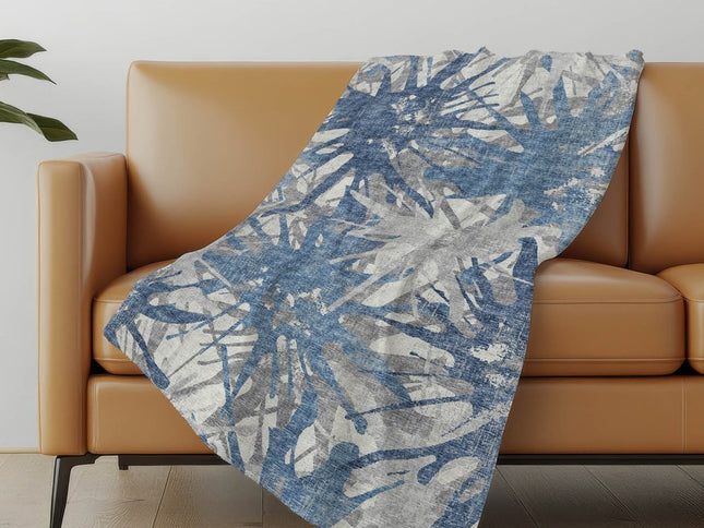 50" X 70" Blue And Gray Abstract Polyester Woven Plush Throw Blanket