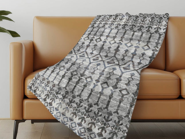 50" X 70" Charcoal And Gray Geometric Polyester Woven Plush Throw Blanket