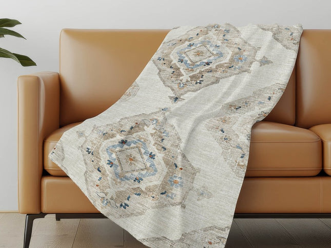 50" X 70" Linen Coffee And Ivory Floral Polyester Woven Plush Throw Blanket