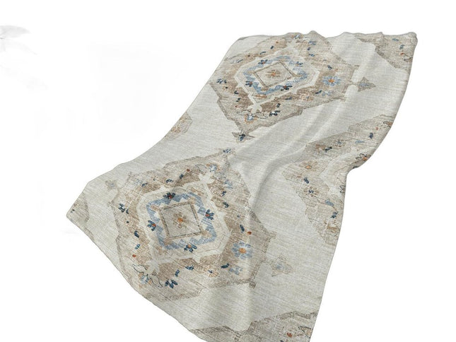 50" X 70" Linen Coffee And Ivory Floral Polyester Woven Plush Throw Blanket