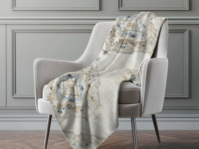 50" X 70" Linen Coffee And Ivory Floral Polyester Woven Plush Throw Blanket
