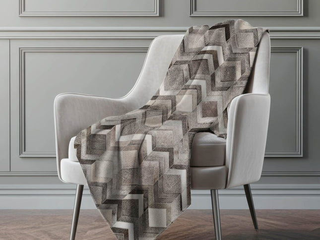 50" X 70" Gray And Ivory Geometric Polyester Woven Plush Throw Blanket