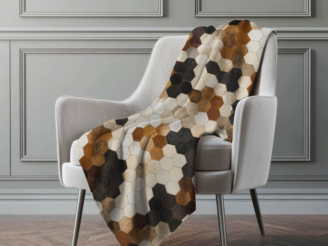 50" X 70" Black Brown And Ivory Geometric Polyester Woven Plush Throw Blanket