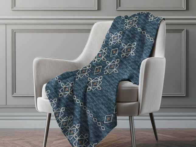50" X 70" Blue And Rust Geometric Polyester Woven Plush Throw Blanket