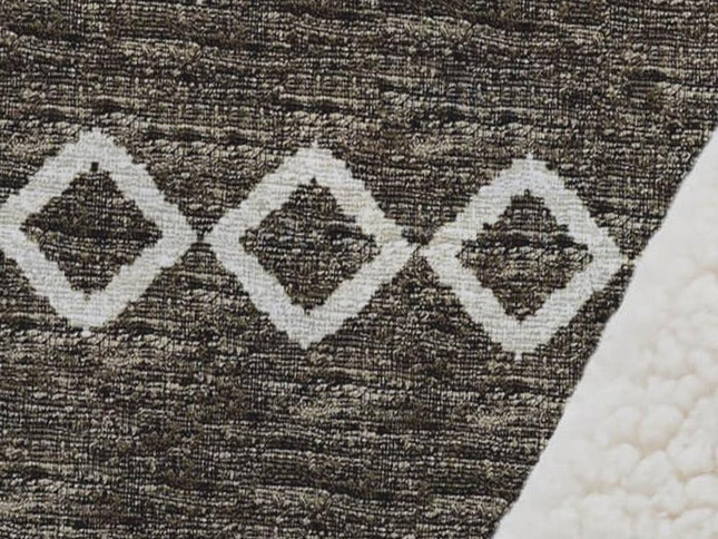 50" X 70" Brown Ivory And Gold Geometric Polyester Woven Plush Throw Blanket