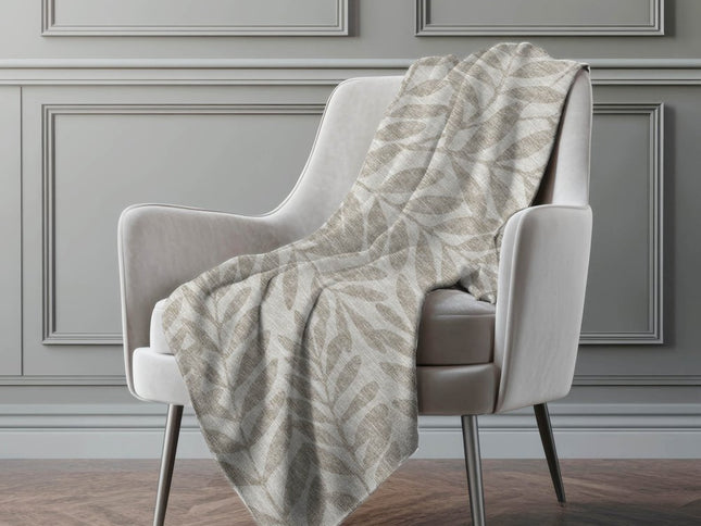 50" X 70" Taupe And Beige Floral Polyester Woven Plush Throw Blanket