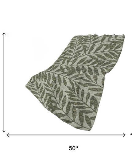50" X 70" Artichoke Green And Gray Floral Polyester Woven Plush Throw Blanket