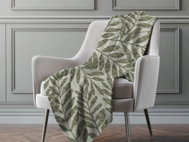 50" X 70" Artichoke Green And Gray Floral Polyester Woven Plush Throw Blanket