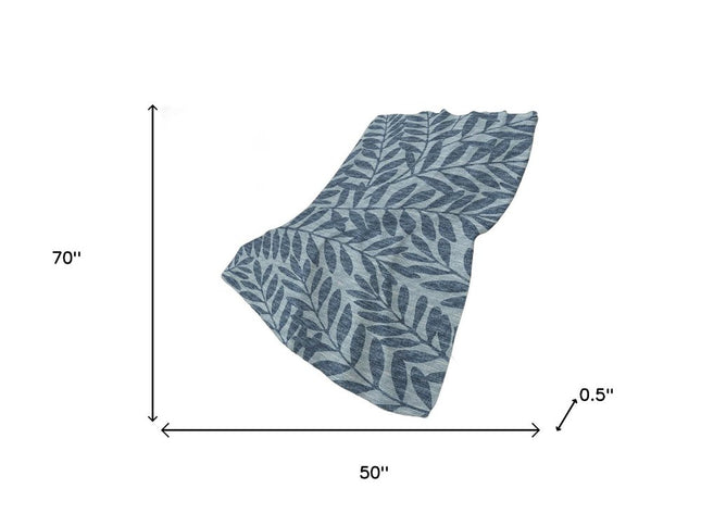 50" X 70" Blue And Sky Blue Floral Polyester Woven Plush Throw Blanket