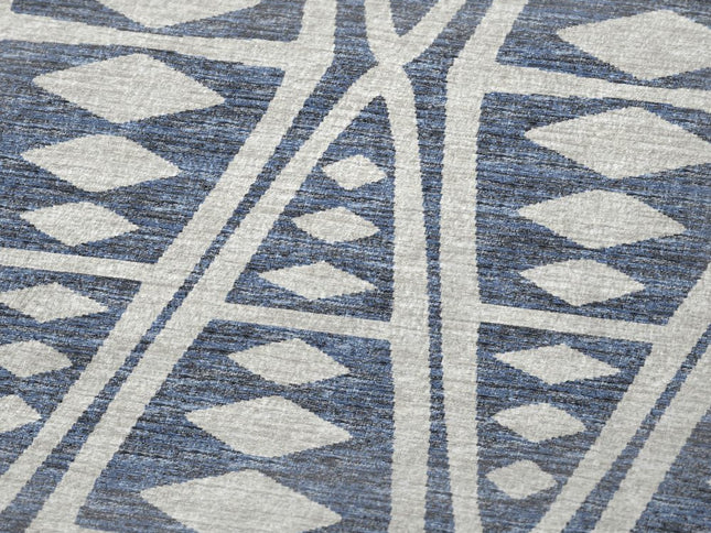 50" X 70" Blue And Ivory Geometric Polyester Woven Plush Throw Blanket