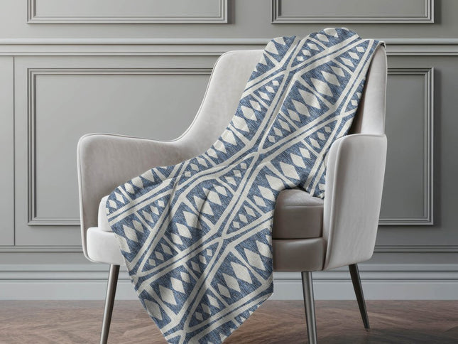 50" X 70" Blue And Ivory Geometric Polyester Woven Plush Throw Blanket