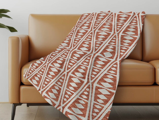 50" X 70" Rust And Beige Geometric Polyester Woven Plush Throw Blanket