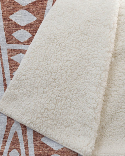 50" X 70" Rust And Beige Geometric Polyester Woven Plush Throw Blanket