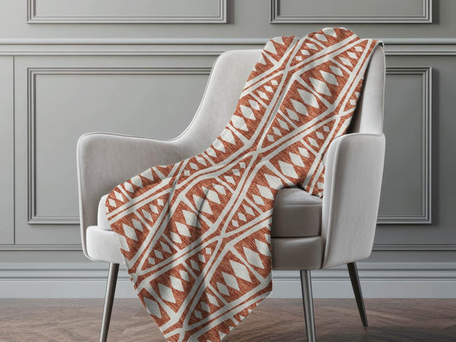 50" X 70" Rust And Beige Geometric Polyester Woven Plush Throw Blanket