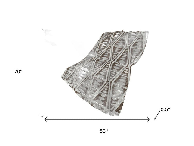 50" X 70" Brown And Ivory Geometric Polyester Woven Plush Throw Blanket