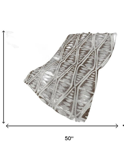 50" X 70" Brown And Ivory Geometric Polyester Woven Plush Throw Blanket