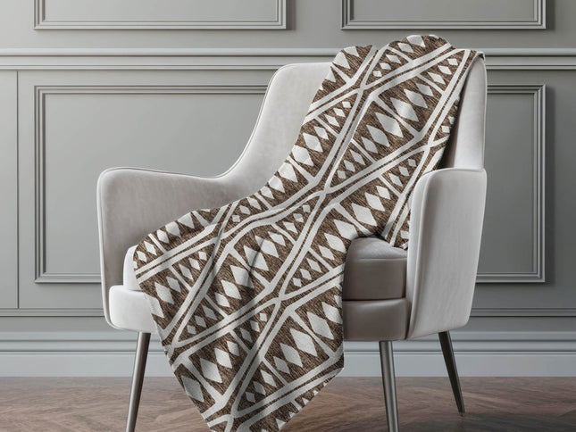 50" X 70" Brown And Ivory Geometric Polyester Woven Plush Throw Blanket