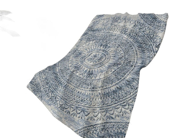 50" X 70" Blue And Ivory Floral Polyester Woven Plush Throw Blanket