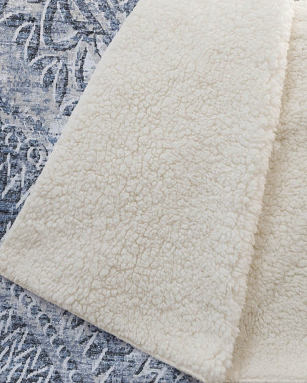 50" X 70" Blue And Ivory Floral Polyester Woven Plush Throw Blanket