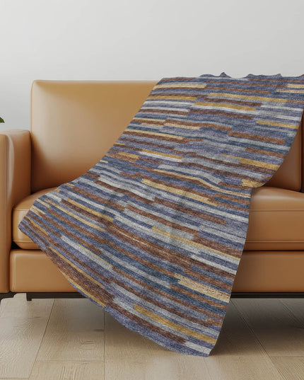 50" X 70" Blue Chocolate And Beige Abstract Polyester Woven Plush Throw Blanket
