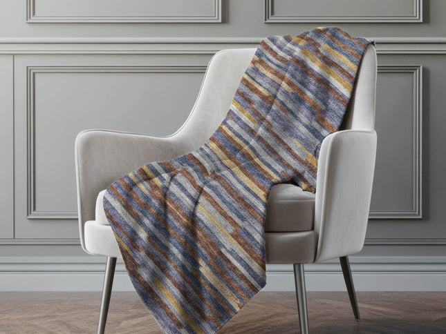 50" X 70" Blue Chocolate And Beige Abstract Polyester Woven Plush Throw Blanket