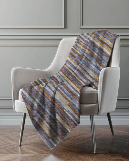 50" X 70" Blue Chocolate And Beige Abstract Polyester Woven Plush Throw Blanket