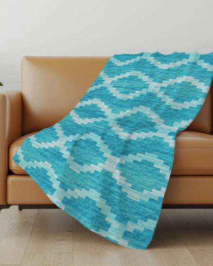 50" X 70" Turquoise And Aqua Geometric Polyester Woven Plush Throw Blanket