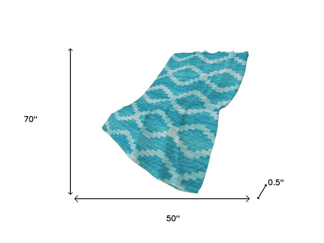 50" X 70" Turquoise And Aqua Geometric Polyester Woven Plush Throw Blanket