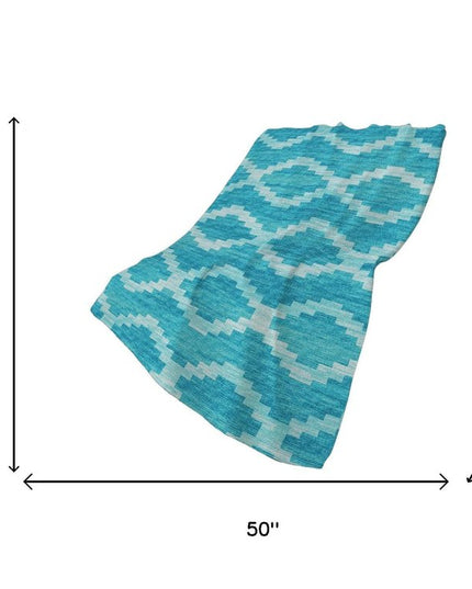 50" X 70" Turquoise And Aqua Geometric Polyester Woven Plush Throw Blanket