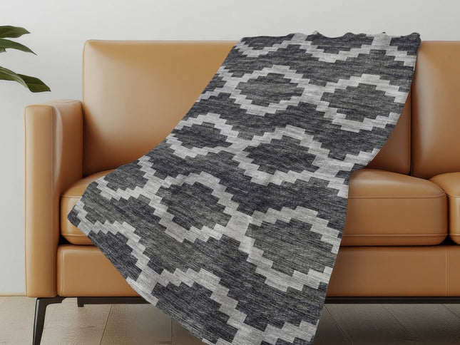 50" X 70" Gray And Charcoal Geometric Polyester Woven Plush Throw Blanket