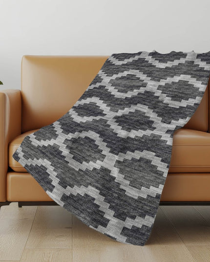 50" X 70" Gray And Charcoal Geometric Polyester Woven Plush Throw Blanket