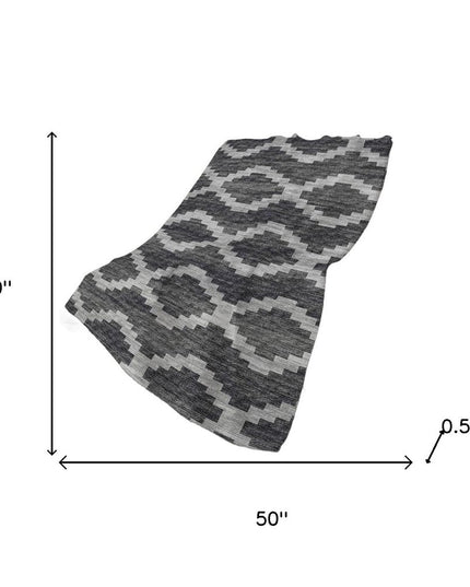 50" X 70" Gray And Charcoal Geometric Polyester Woven Plush Throw Blanket