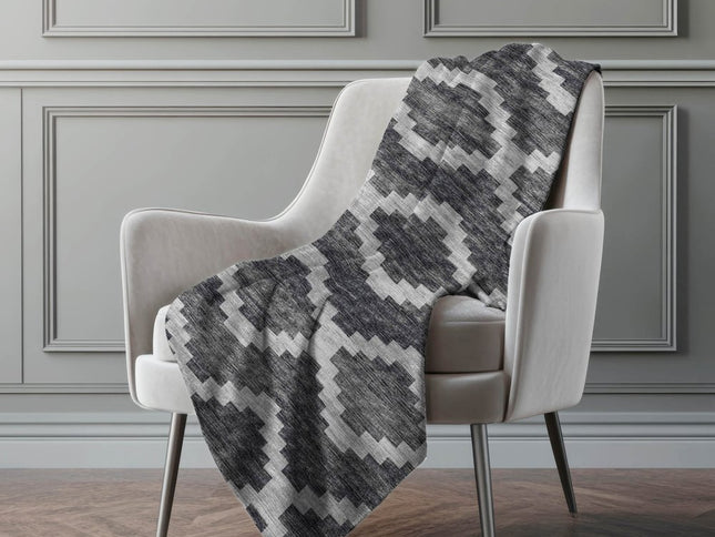 50" X 70" Gray And Charcoal Geometric Polyester Woven Plush Throw Blanket