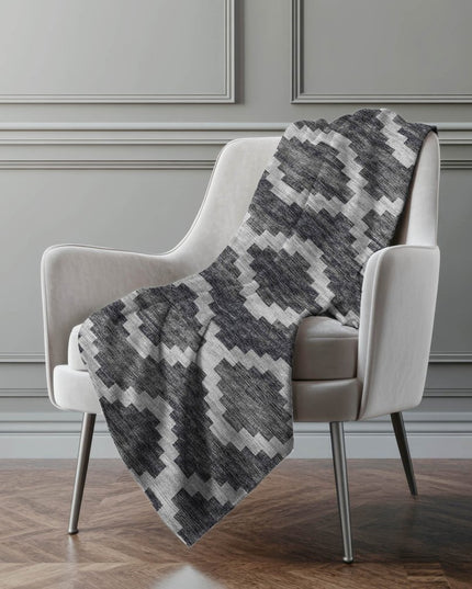 50" X 70" Gray And Charcoal Geometric Polyester Woven Plush Throw Blanket
