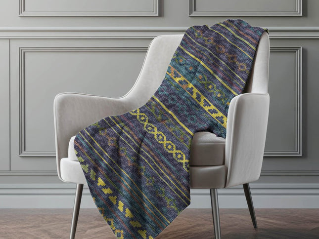 50" X 70" Blue Gold And Green Geometric Polyester Woven Plush Throw Blanket