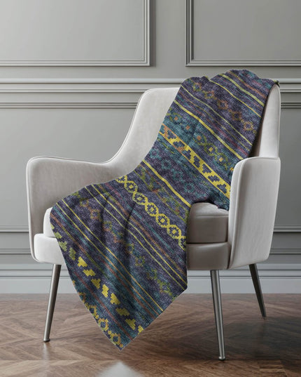 50" X 70" Blue Gold And Green Geometric Polyester Woven Plush Throw Blanket