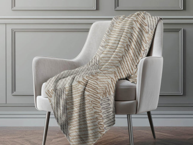 50" X 70" Coffee And Gray Abstract Polyester Woven Plush Throw Blanket