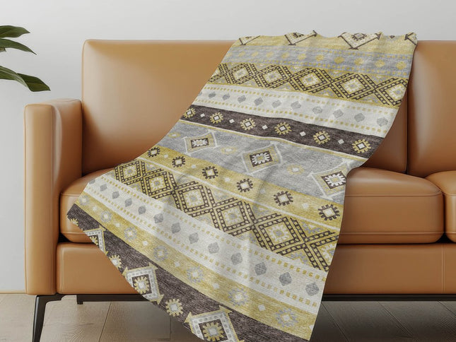 50" X 70" Gold Gray And Ivory Geometric Polyester Woven Plush Throw Blanket