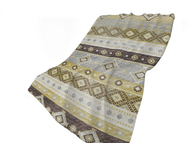 50" X 70" Gold Gray And Ivory Geometric Polyester Woven Plush Throw Blanket