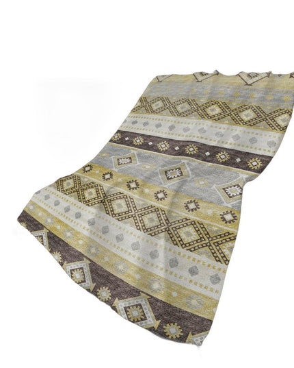 50" X 70" Gold Gray And Ivory Geometric Polyester Woven Plush Throw Blanket