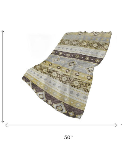 50" X 70" Gold Gray And Ivory Geometric Polyester Woven Plush Throw Blanket