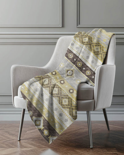 50" X 70" Gold Gray And Ivory Geometric Polyester Woven Plush Throw Blanket