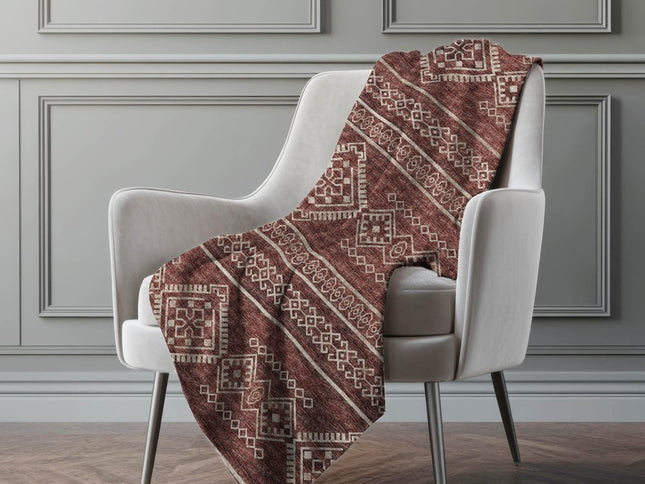 50" X 70" Rust And Ivory Geometric Polyester Woven Plush Throw Blanket