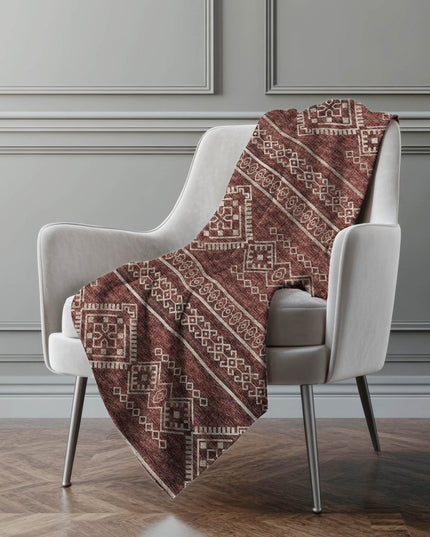 50" X 70" Rust And Ivory Geometric Polyester Woven Plush Throw Blanket
